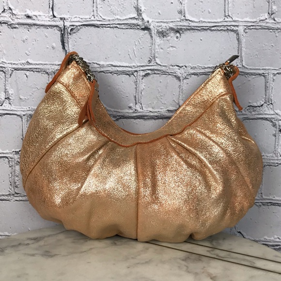 Innuē Genuine Leather Handbag Womens Orange Silver 70s Style Sparkly Genie Purse - Picture 3 of 9